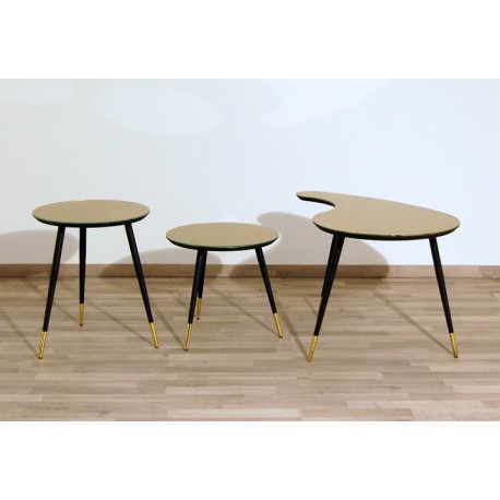 SET of 3 Coffee Tables Art. 1005 - Glass Top - Wood Structure