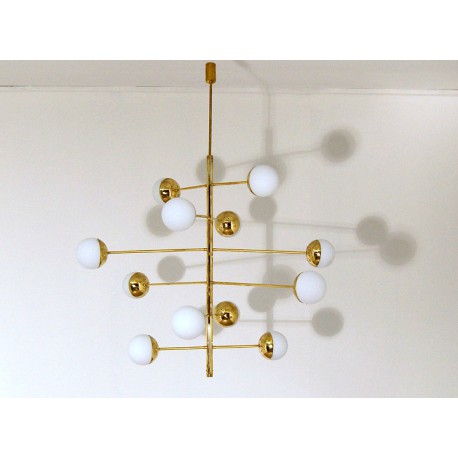 Ceiling Lamp - Art. 1729 - 12 GLASS DIFFUSERS - Brass / Opal Glass
