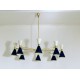 Lampada da Soffitto Art. 1731, 8 DIFFUSORI Doppio Cono Snodati - Ottone / Metallo - Bianco / Blu