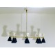 Lampada da Soffitto Art. 1731, 8 DIFFUSORI Doppio Cono Snodati - Ottone / Metallo - Bianco / Blu