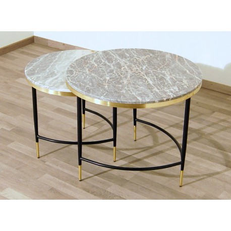 SET of 2 Coffee Tables Art. 1738 / 1739 - Marble Top GREY / PINK Color - Metal Structure