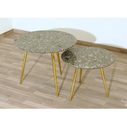 SET di 2 Tavolini Art. 1747 / 1748 - Piano in GRANITO - Struttura in Ottone