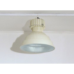 Lampada industriale a Sospensione Anni '60 - Art. 1749 - Alluminio / Metallo - Restaurata - BIANCO