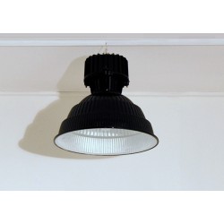 Lampada industriale a Sospensione Anni '60 - Art. 1749 - Alluminio / Metallo - Restaurata - NERO