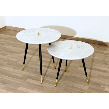 SET di 2 Tavolini Art. 1745 / 1746 - Piano in Marmo Bianco - Struttura in Metallo