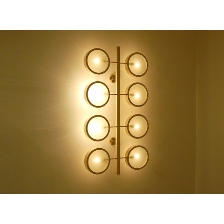 Lampada da Parete / Soffitto Art. 1769 - 8 DIFFUSORI in Vetro Opalino - Struttura Ottone