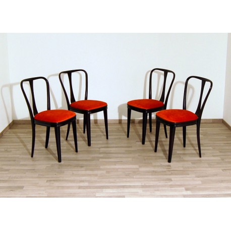4 Original Chairs 1950s - Art. 1805 - RED Velvet - Wood Structure