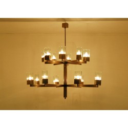 Lampada da Soffitto - Art. 1812 - 16 DIFFUSORI Cristallo - Struttura in Metallo Bronzato