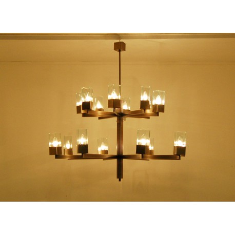 Lampada da Soffitto - Art. 1812 - 16 DIFFUSORI Cristallo - Struttura in Metallo Bronzato