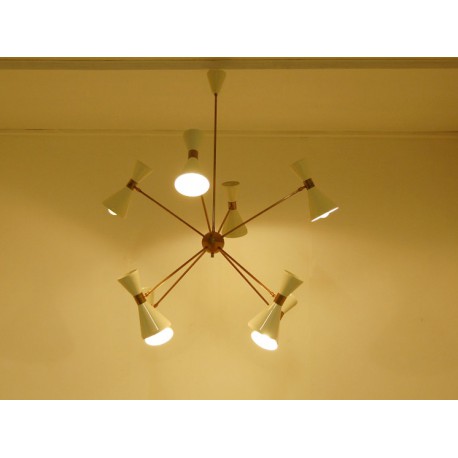 Lampada da Soffitto Art. 1811, 8 DIFFUSORI Snodati - Ottone Anticato - Bianco