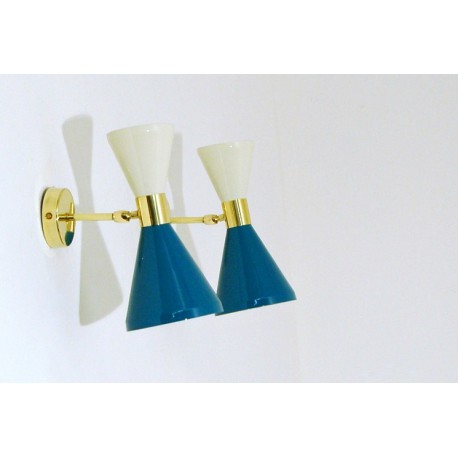 Wall Sconce Doublr Cone Art. 1844 - 2 DIFFUSERS - Brass / Metal - WHITE - Light BLUE