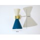 Wall Sconce Doublr Cone Art. 1844 - 2 DIFFUSERS - Brass / Metal - WHITE - Light BLUE