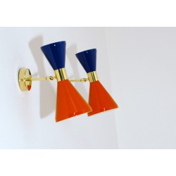 Applique Doppio Cono Art. 1845 - 2 DIFFUSORI - Ottone / Metallo - ARANCIONE / BLU