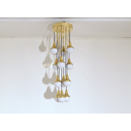 Waterfall Ceiling Lamp Art. 1829 - 12 Opal Glass DIFFUSERS - Brass