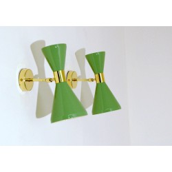 Wall Sconce Double Cone Art. 1847 - 2 DIFFUSERS - Brass / Metal - LIGHT GREEN