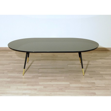 Tavolino Art. 1912 - Piano in Vetro Nero - Struttura in Legno