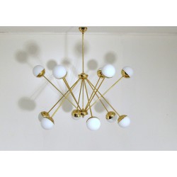 SPUTNIK Ceiling Lamp - Art. 1755 - 12 Opal Glass DIFFUSERS - Brass / Metal