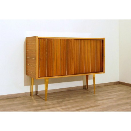 Original TEAK SIDEBOARD - Brass Insert - Art. 1433 - Crystal Top
