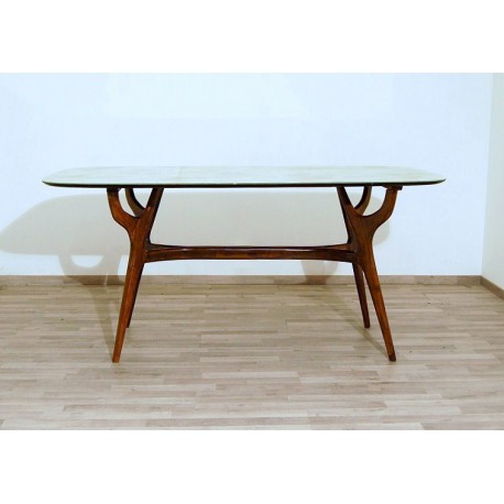 Original Table Art. 1430 - Crystal Top - Walnut Structure - Italy 1950