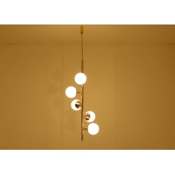 Lampada da Soffitto ALBERELLO Art. 1422 - 5 DIFFUSORI Sfera Glass - Ottone