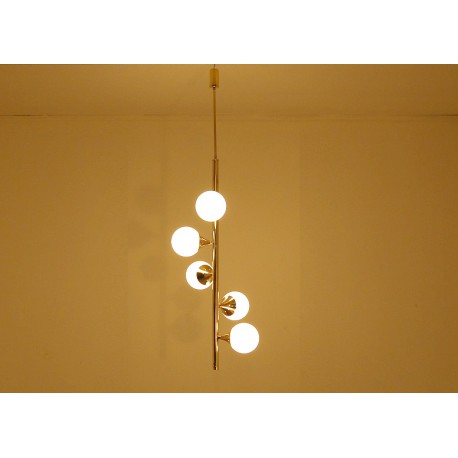 Ceiling Lamp ALBERELLO Art. 1422 - 5 DIFFUSERS Sphere Glass - Brass