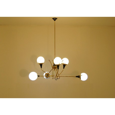 Original Ceiling Lamp Art. 1421 - 6 DIFFUSERS Opal Glass - Brass