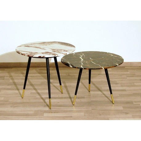 SET di 2 Tavolini Art. 1419 - Piano in Marmo - Struttura in Metallo
