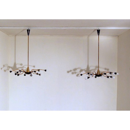 Pair of Original Ceiling Lamps Art. 1423 - 12 DIFFUSERS - Brass