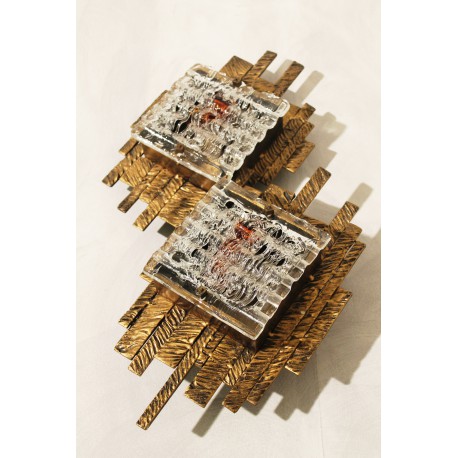 Applique poliarte originale a due luci - Art. 1916 - Ottone - Vetro