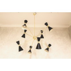 Lampada in ottone con coni nero a 8 luci - Art. 1980