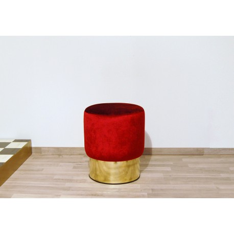 POUF Cilindro - Rivestimento in Velluto e Base Ottone - ROSSO