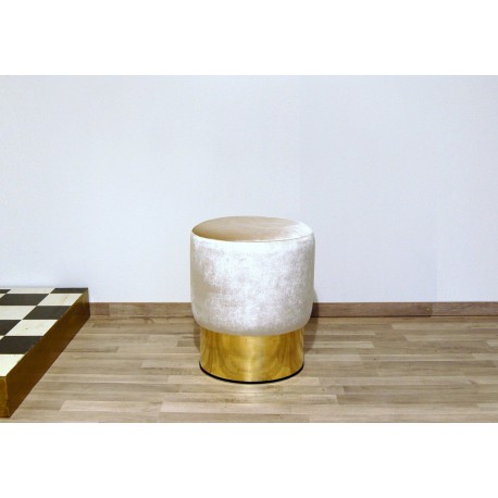 POUF Cilindro - Rivestimento in Velluto e Base Ottone - BIANCO