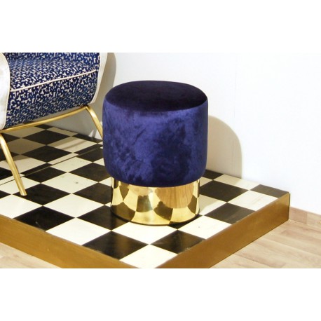 POUF Cilindro - Rivestimento in Velluto e Base Ottone - BLU