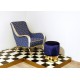 POUF Cilindro - Rivestimento in Velluto e Base Ottone - BLU