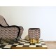 POUF Cilindro - Rivestimento in Velluto e Base Ottone - BIANCO / NERO