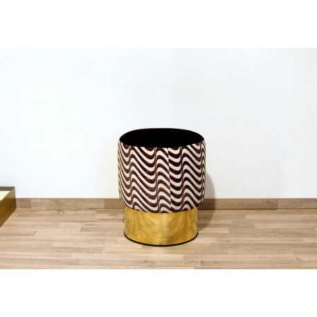 POUF Cilindro - Rivestimento in Velluto e Base Ottone - BIANCO / NERO