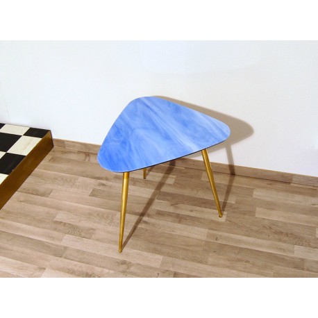 Tavolino Art. 1030 - Piano in Vetro AZZURRO - Struttura Ottone