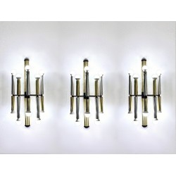 STILNOVO set di 3 Applique - 10 Luci - Ottone - 1950
