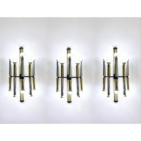 STILNOVO set of 3 wall lamps - 10 lights - Brass - 1950