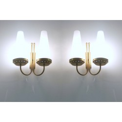 2 Wall Lamp Art. 2079 - Glass and Bronzed Brass - 1950 Style