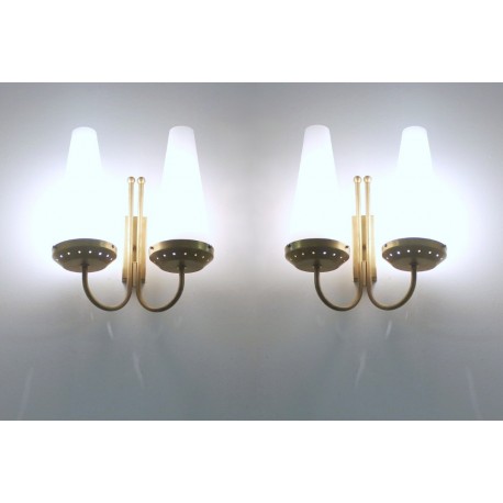 2 Wall Lamp Art. 2079 - Glass and Bronzed Brass - 1950 Style
