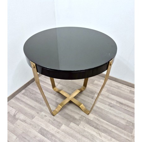 Tavolino Art. 2086 - Piano in Vetro Nero - Struttura in Ottone