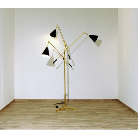 Lampada da Terra, Art. 1077 TRIENNALE, 3 DIFFUSORI - Ottone / Metallo