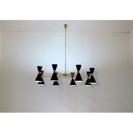 Lampada da Soffitto Art. 1084, 8 DIFFUSORI Doppio Cono - Ottone / Metallo