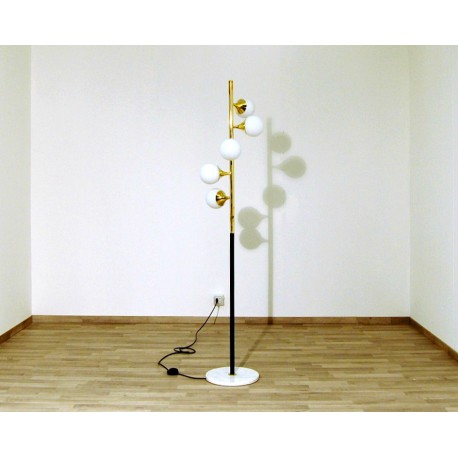 Lampada da Terra, Art. 1178 ALBERELLO, 5 DIFFUSORI - Ottone / Marmo / Vetro Opalino