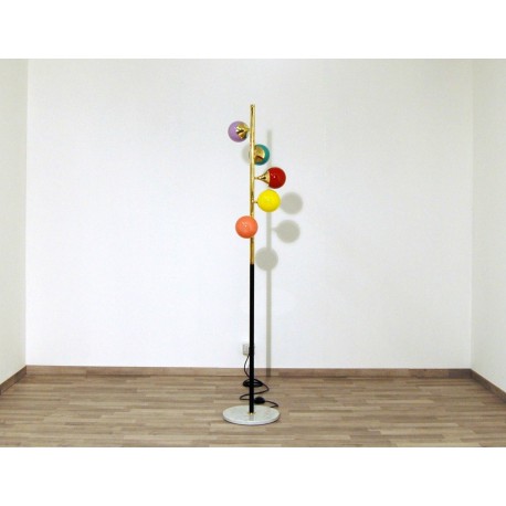 Floor Lamp, Art. 1076, 5 LAMPSHADES - Brass / Marble / Opaline Glass