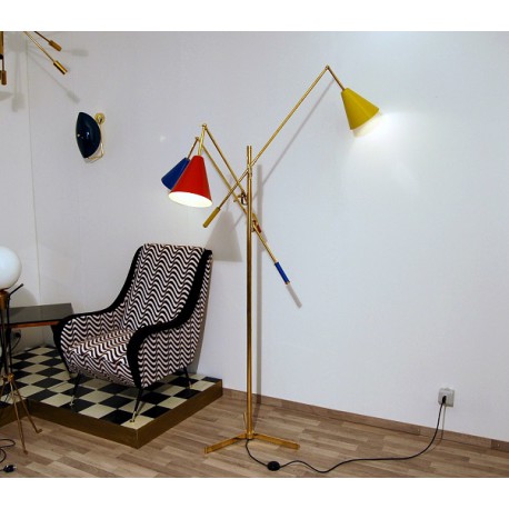 Floor Lamp, Art. 1022 TRIENNALE, 3 DIFFUSERS - Brass / Metal