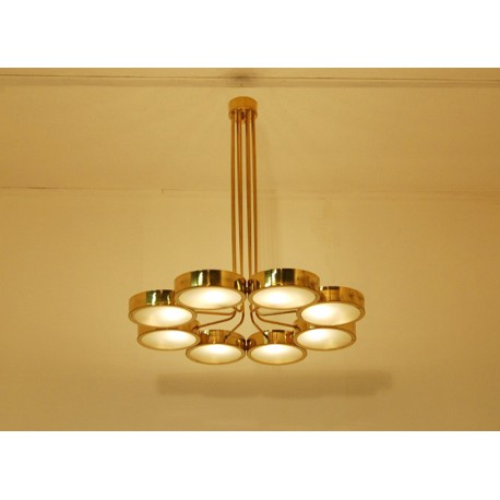 Lampada da Soffitto Art. 1700 - 8 DIFFUSORI - Ottone / Vetro Opalino