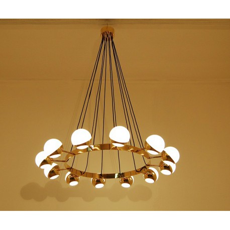 Lampada da Soffitto Art. 1709, 12 DIFFUSORI - Ottone / Vetro Opalino