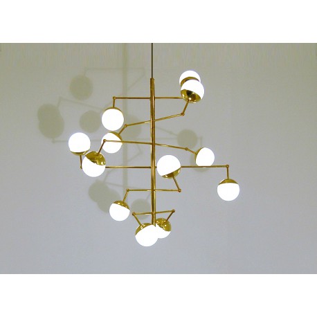 Lampada da Soffitto - Art. 1711 - 11 DIFFUSORI - Ottone / Vetro Opalino